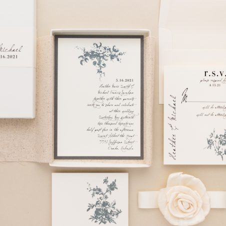 Unique Gray Floral Boxed Wedding Invitations