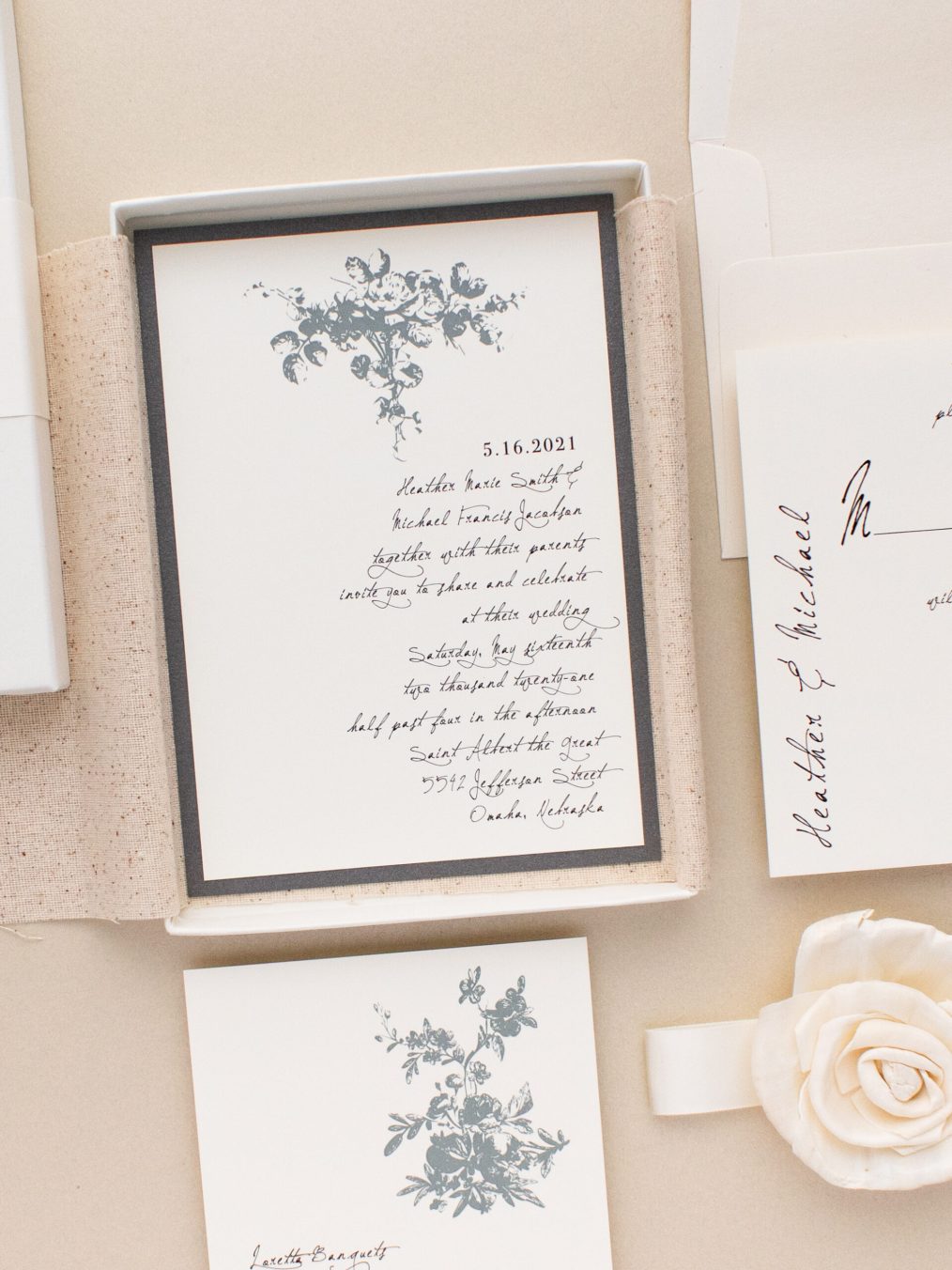 Gray Floral Wedding Invitations
