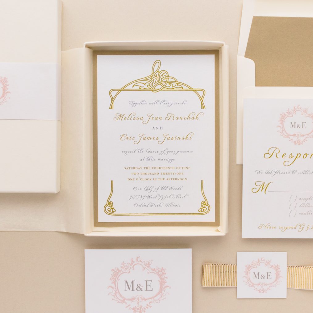 Unique Antique Gold Boxed Wedding Invitations