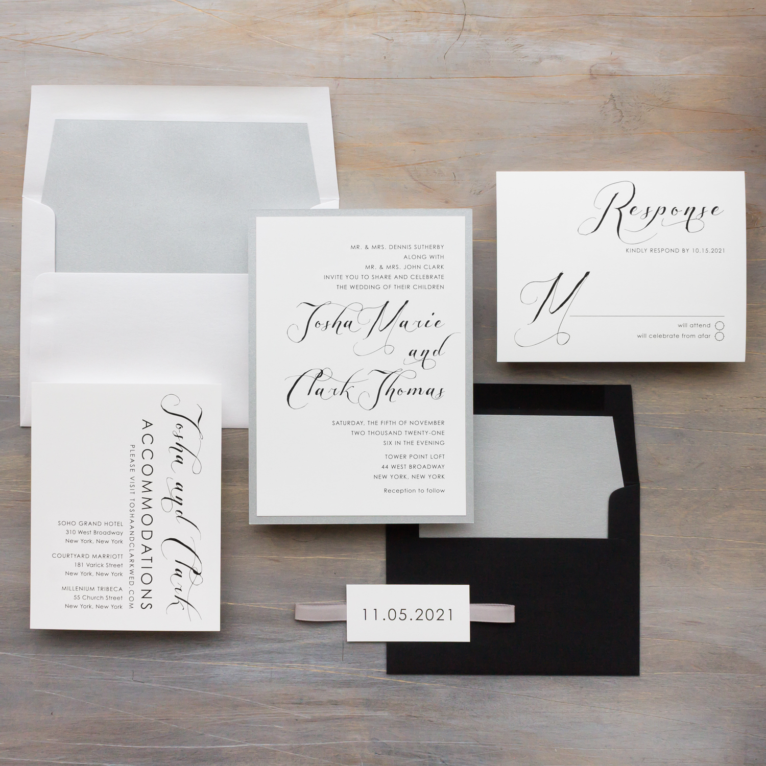 Wedding Stationery Printed Calligraphy Wedding Invite Invitation Black /& White Simple Wedding Invitation Printed