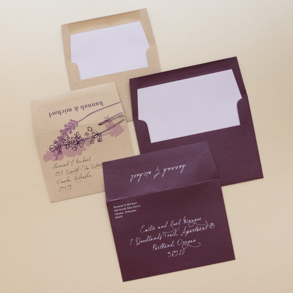 Plum and Taupe Lavender Wedding Envelopes