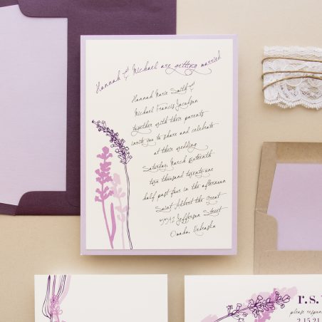 Lavender in Love Rustic Plum Wedding Invitations