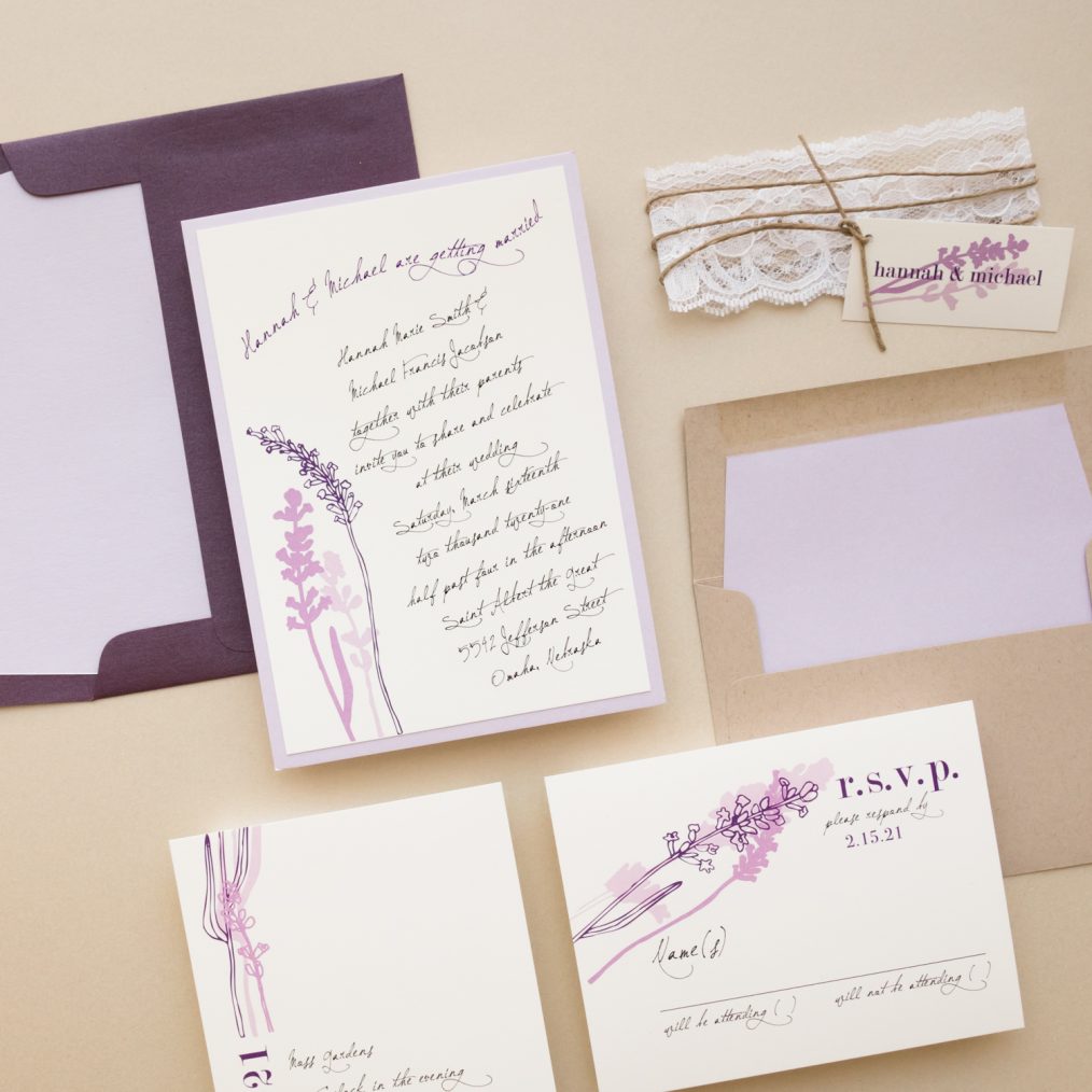 Lavender in Love Rustic Plum Wedding Invitations