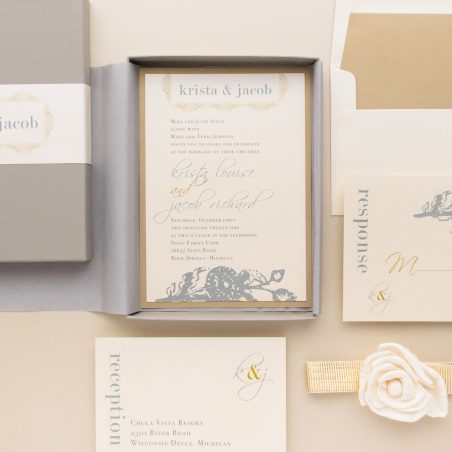 Unique Gray & Gold Boxed Wedding Invitations