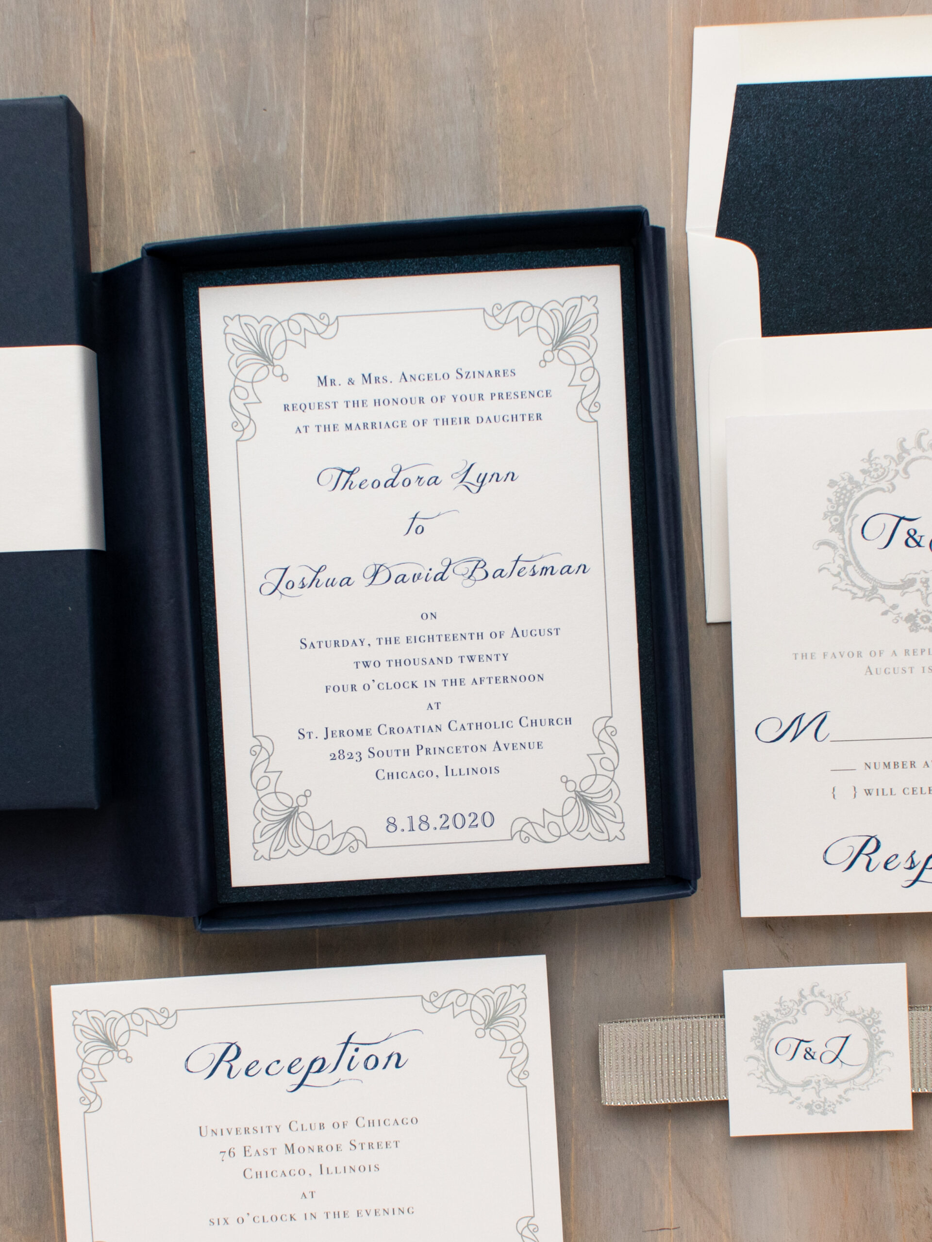 ADD ON ORDER Elegant Formal Navy Blue, Gold Glitter and Pink Blush Layered  Wedding Invitation, Envelope Liner, Rsvp & Inserts