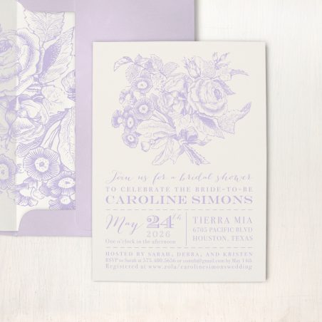 floral lavender bridal shower invitations