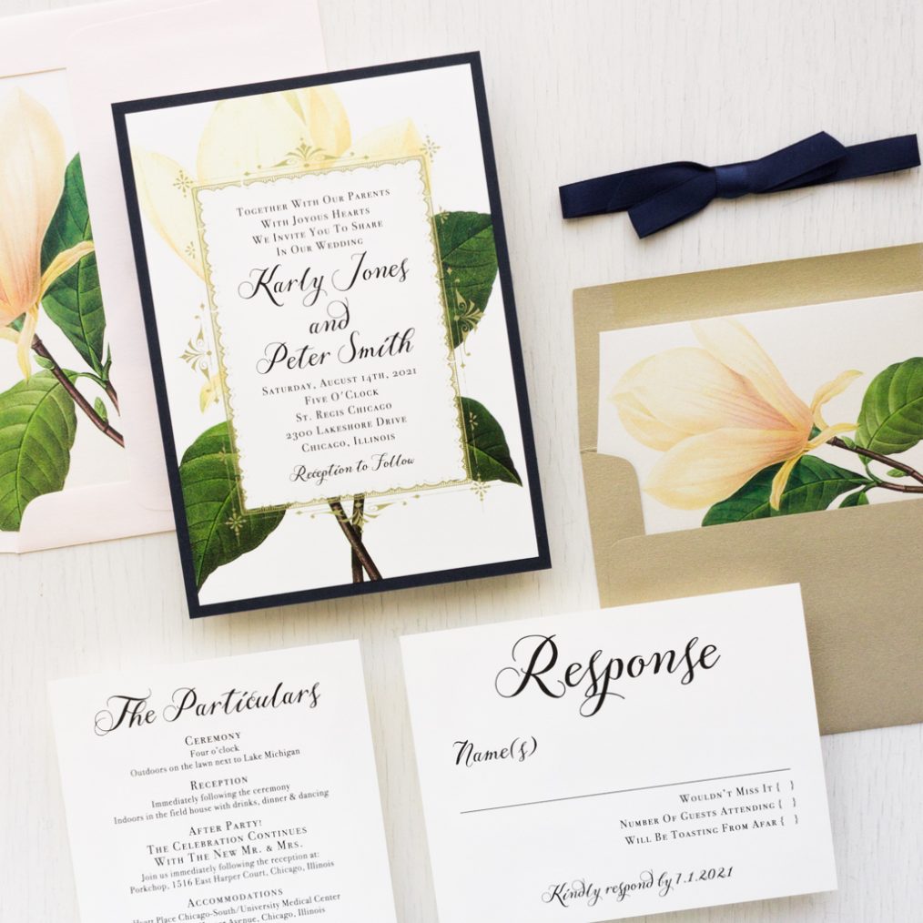 Elegant Gold Sweet Magnolia Wedding Invitations