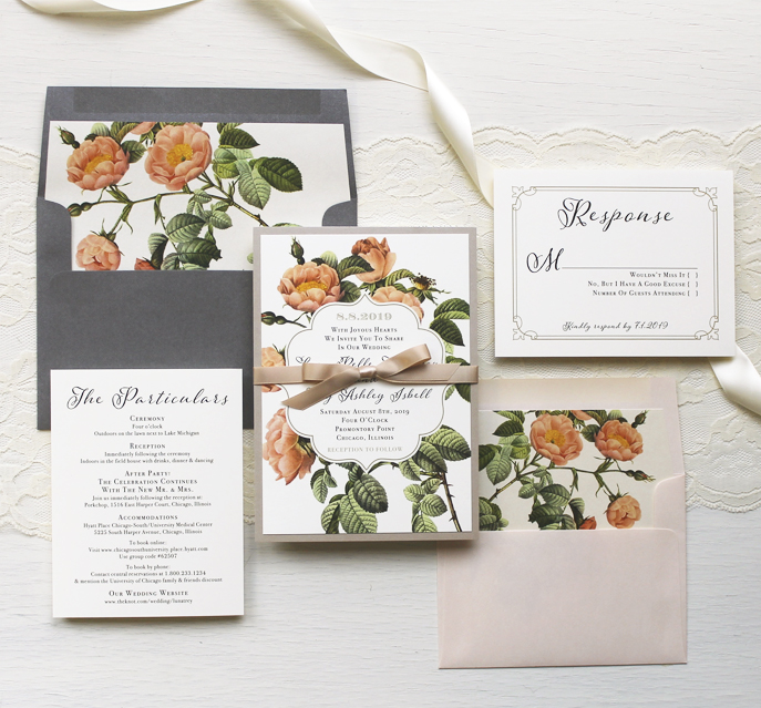 PERSONALISED SHABBY CHIC VINTAGE FLORAL WEDDING INVITATIONS PACKS OF 10 