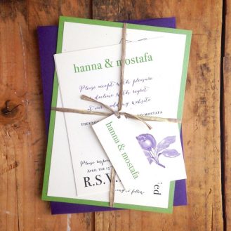 Purple & Green Rustic Magnolia Custom Wedding Invitations by Beacon Lane