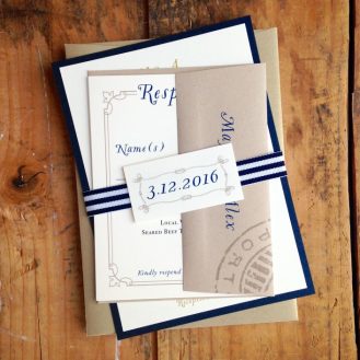Nautical Bliss Navy & Taupe Wedding Invitations by Beacon Lane
