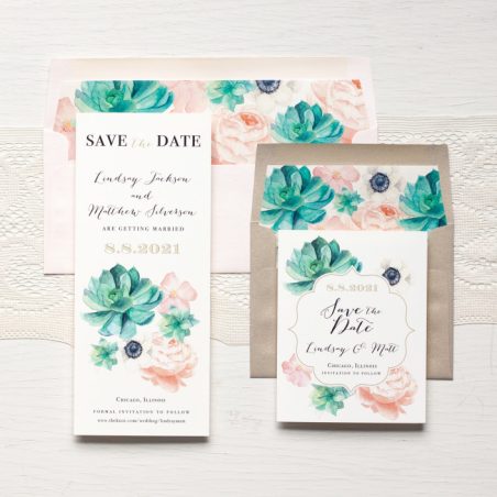 Blush Succulent Save the Dates by Beacon Lane