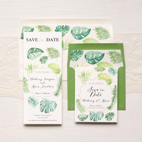 Tropical Green Save the Dates by Beacon Lane