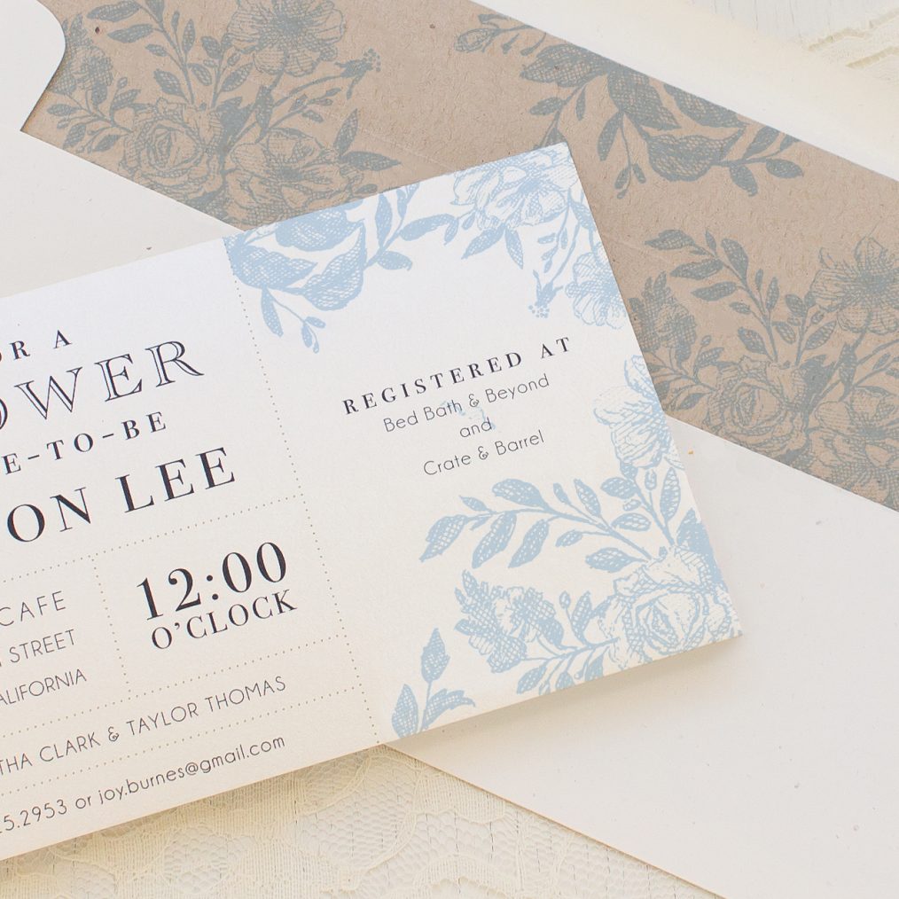 blue bouquet bridal shower invitations