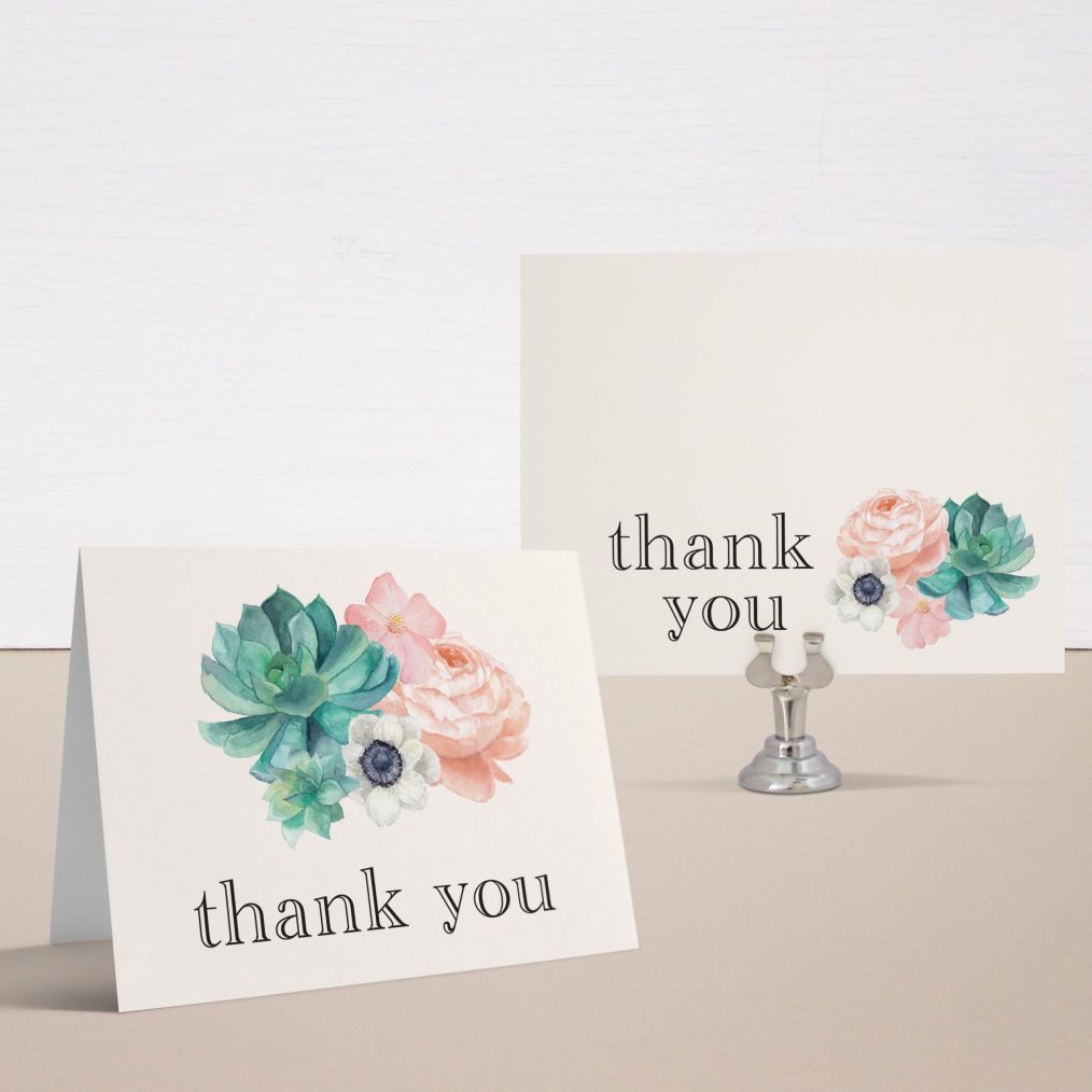 Blush Succulent Bridal Shower Thank You Cards