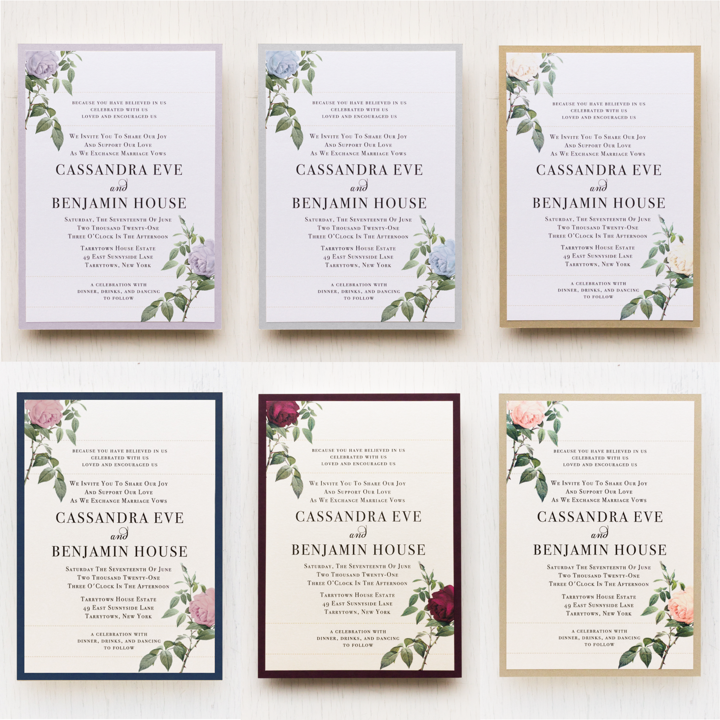 PACK OF 10 x BLANK GREY & GREEN FLORAL WEDDING INVITATIONS 