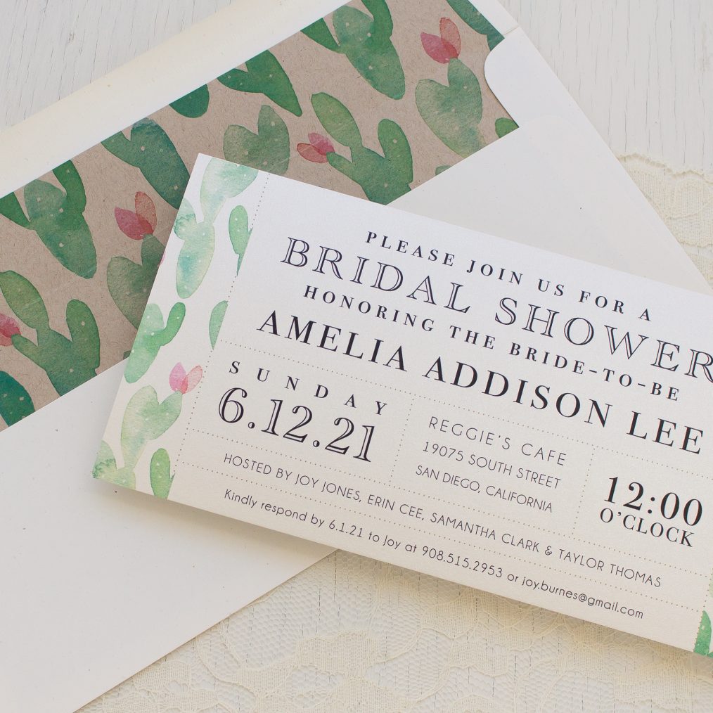Mint Cactus Bridal Shower Invitation
