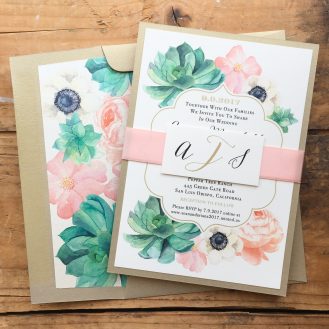 Blush Succulent Custom Wedding Invitation by Beacon Lane