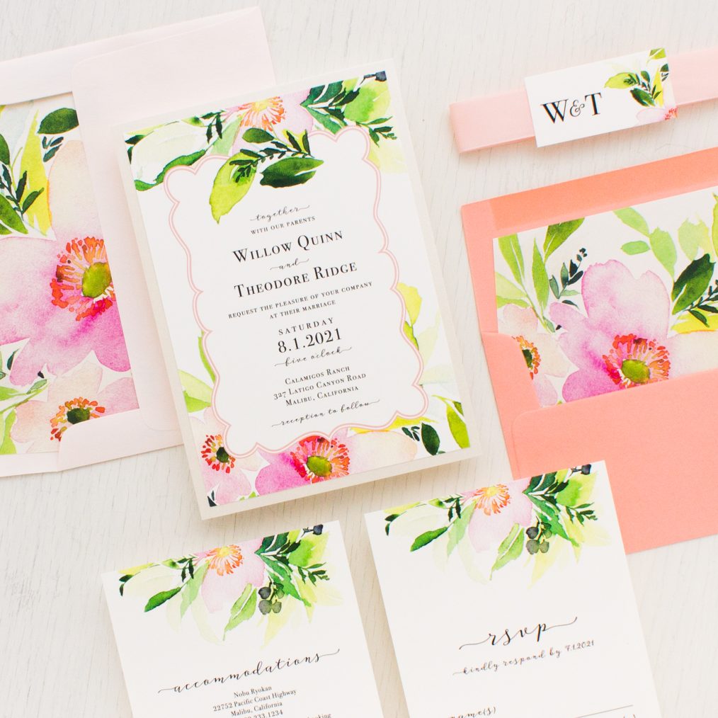 Blush and Coral Floral Wedding Invitations