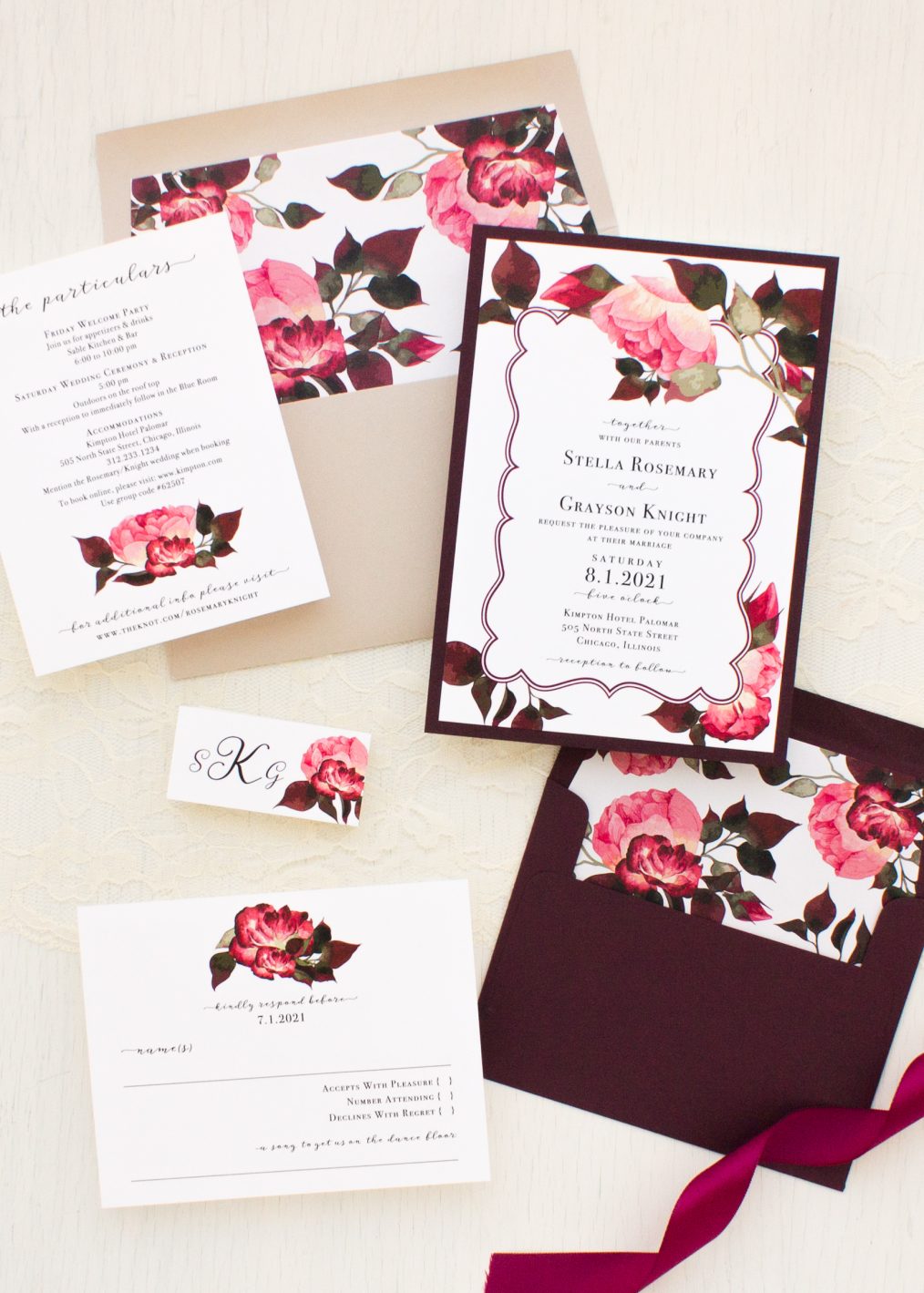 Burgundy Rose Wedding Invitations