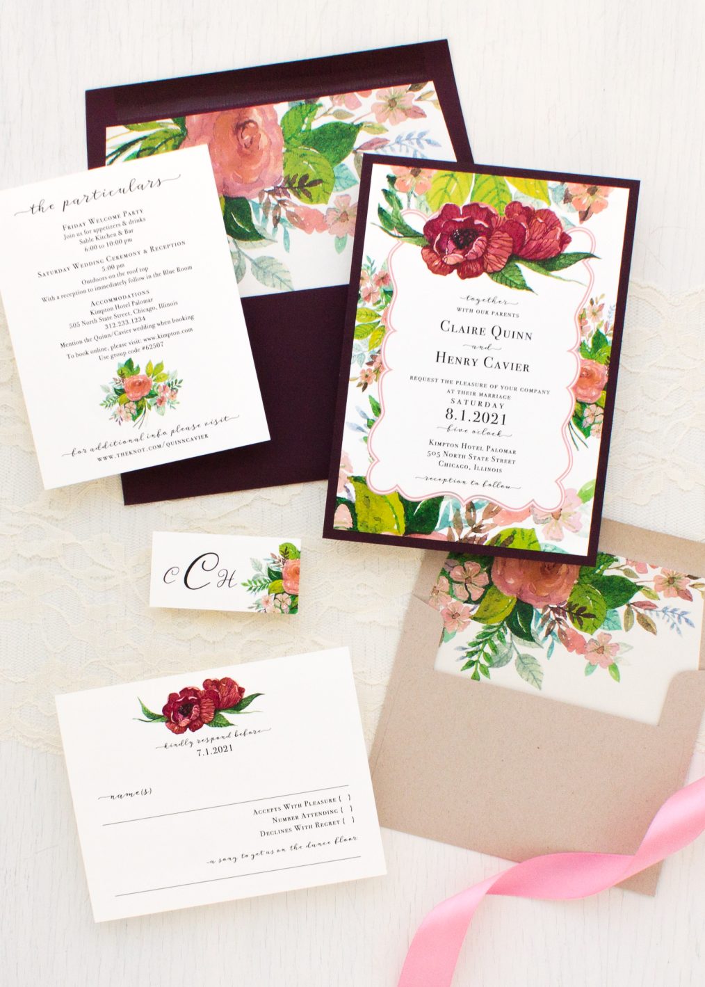 Mauve Floral Wedding Invitations