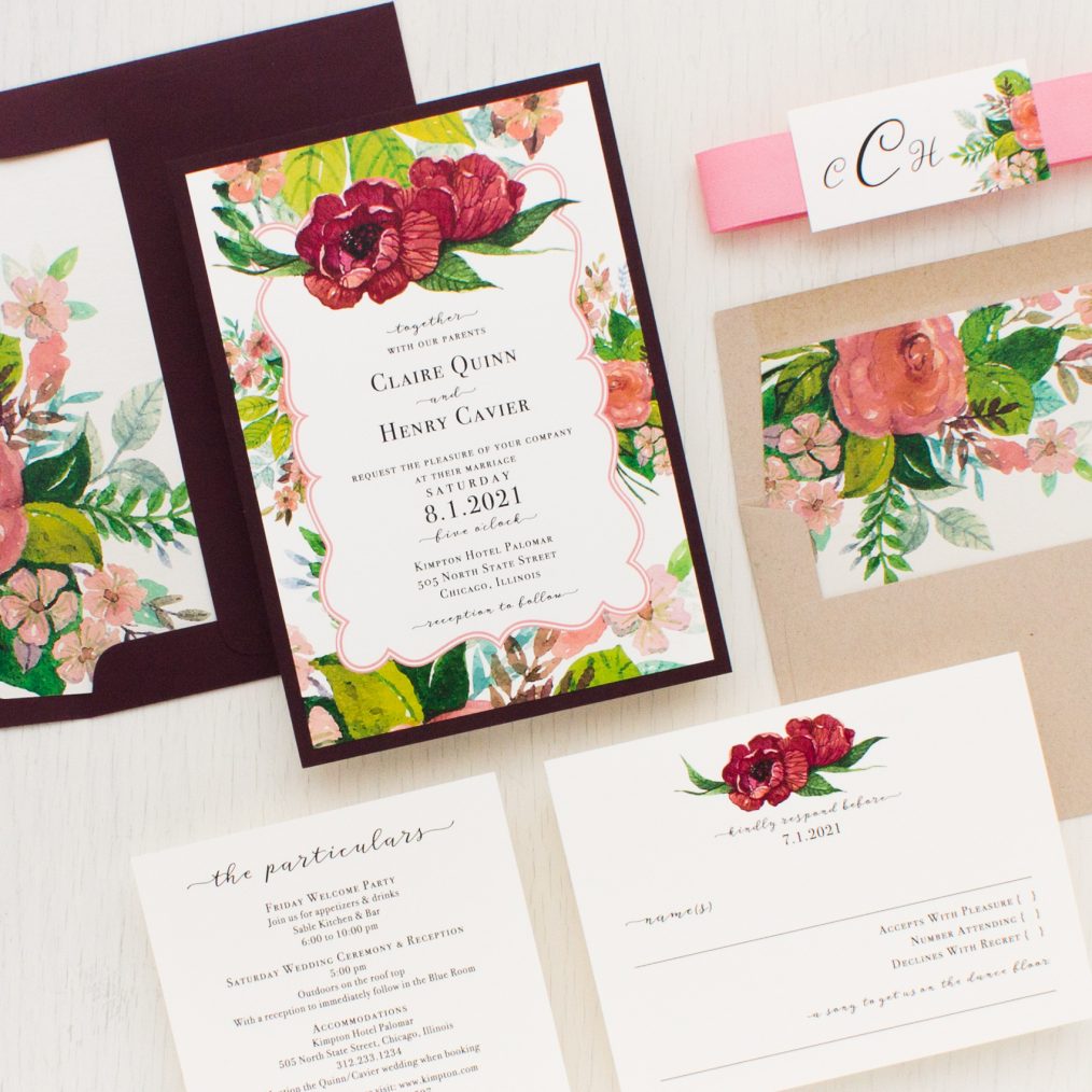 Mauve Floral Wedding Invitations