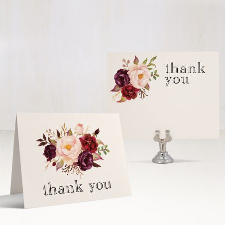 Burgundy Floral Bridal Shower Thank You Cards