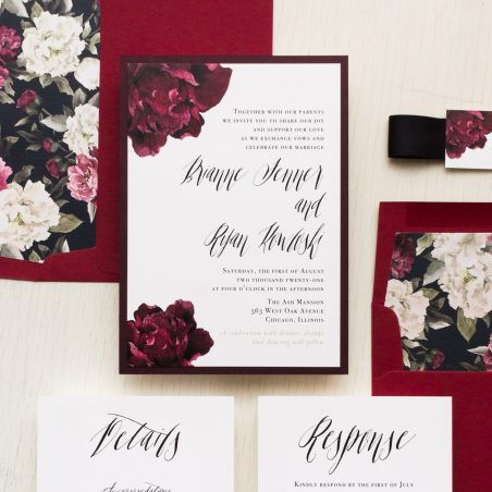Deep Red and Burgundy Floral Wedding Invitations