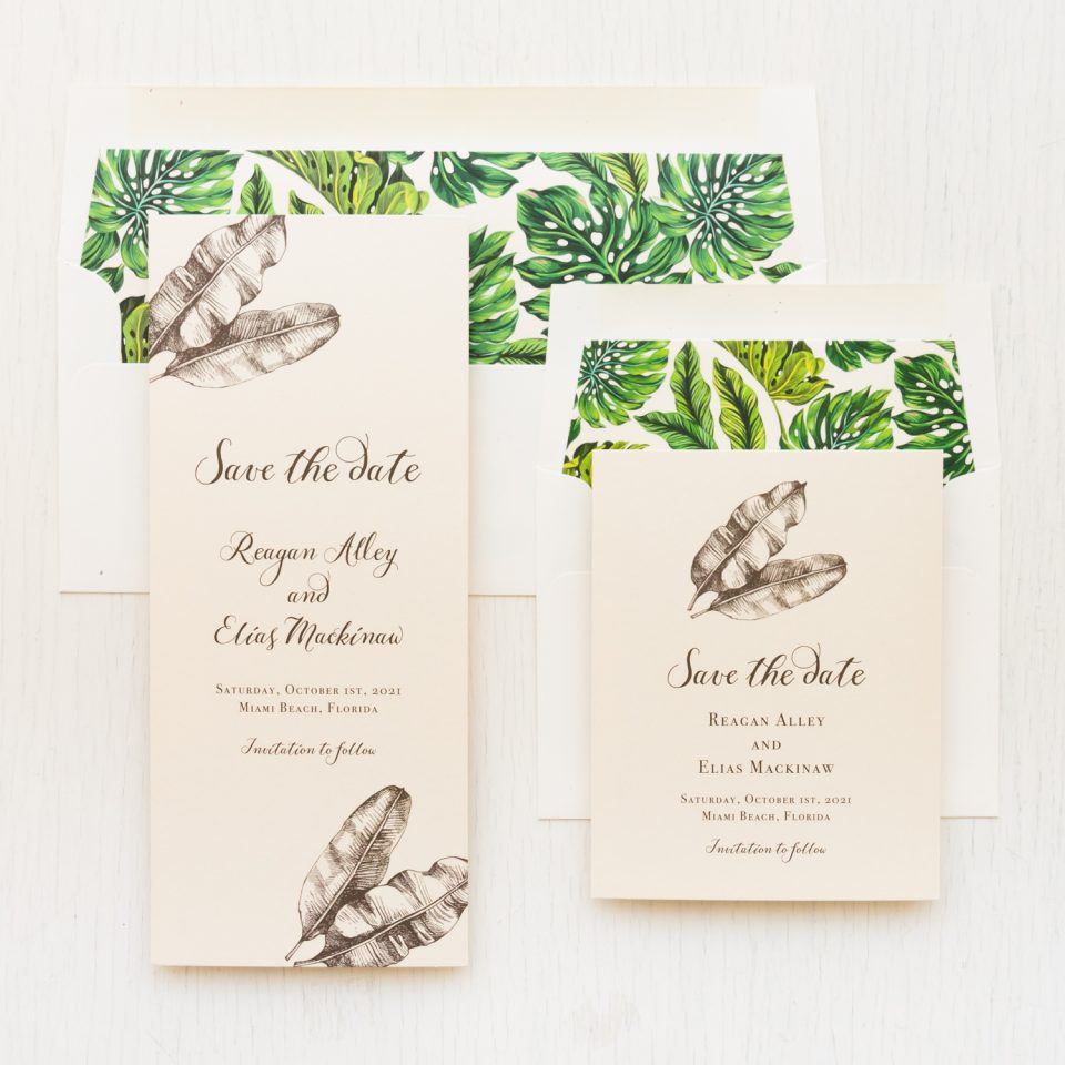 Sage Blue Gold Foliage Wedding Save the Date Cards