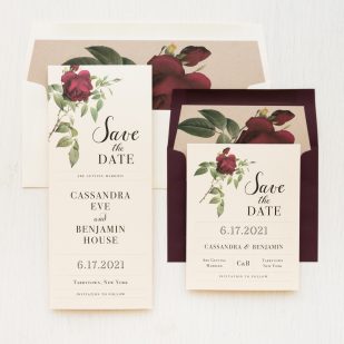 Ivory & Burgundy Floral Save the Dates