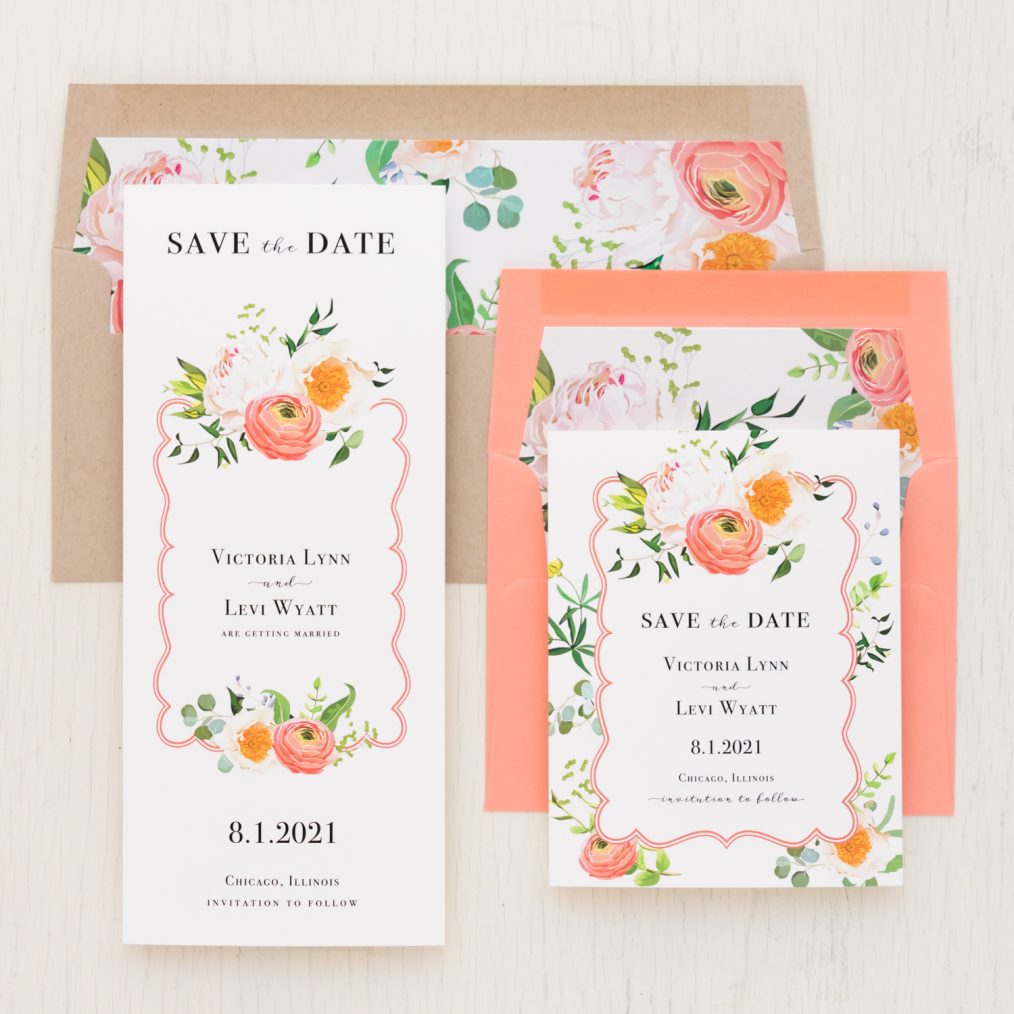Coral Floral Save the Dates