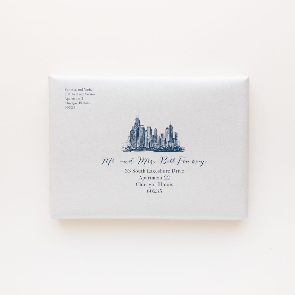 Chicago Chic Navy & Silver Boxed Wedding Invitations