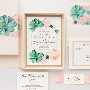 Blush Succulent Boxed Wedding Invitations