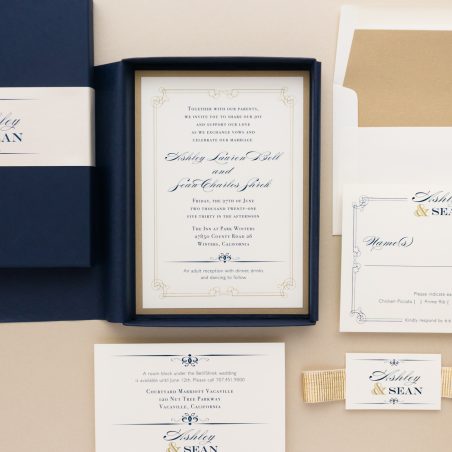 Elegant Navy & Gold Boxed Wedding Invitations