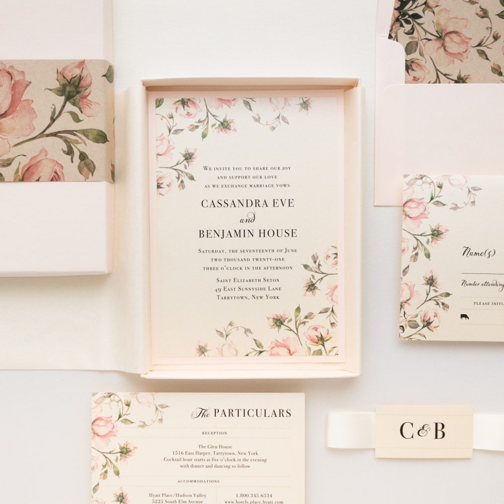 Unique Romantic Garden Roses Boxed Wedding Invitations