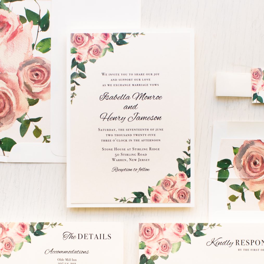 Vintage Blush Rose Wedding Invitations