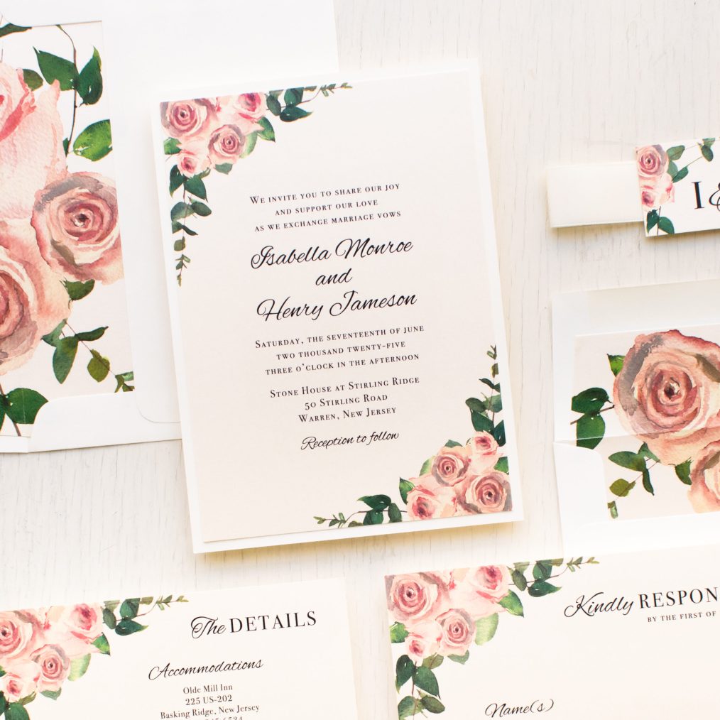 Vintage Blush Rose Wedding Invitations
