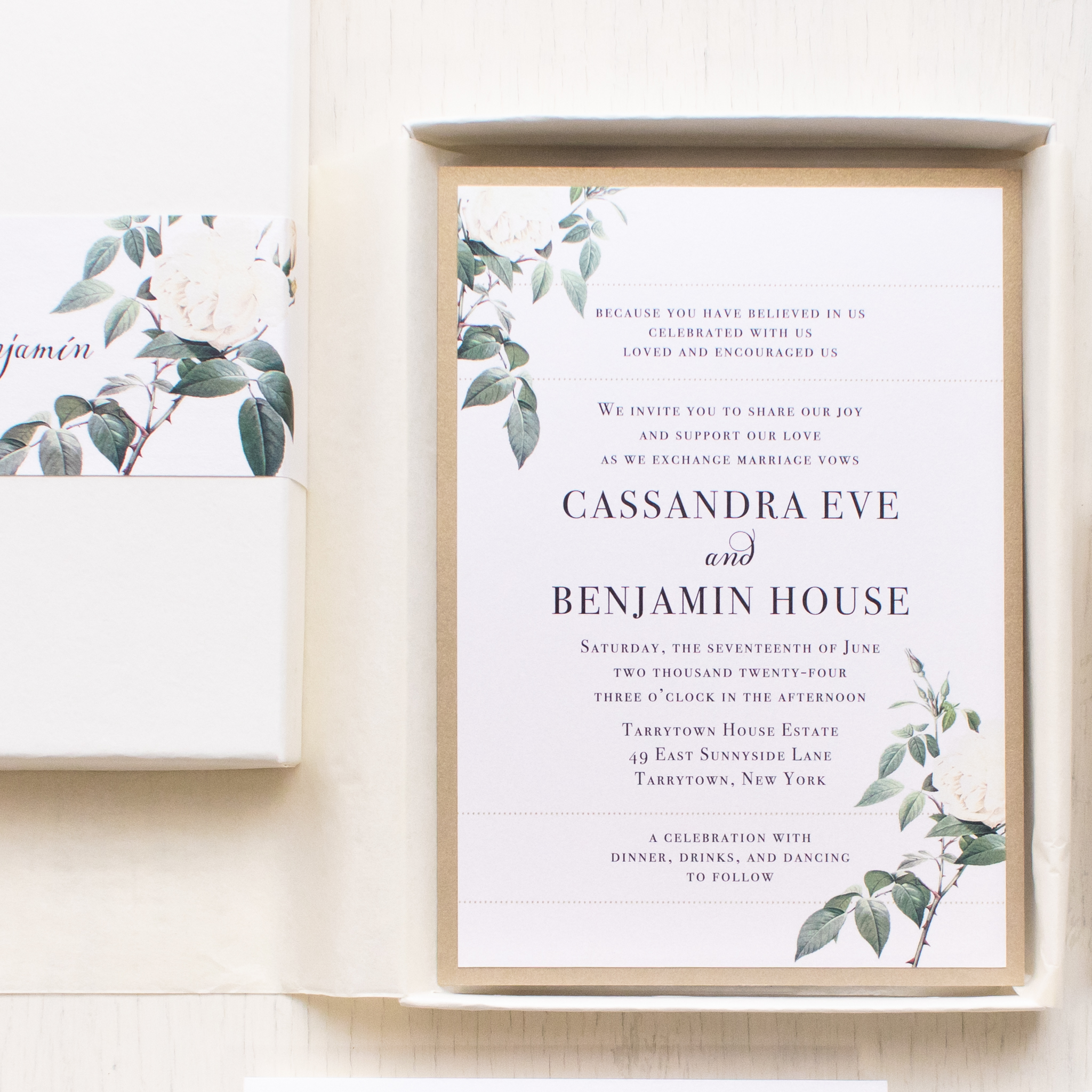 Ivory & White Floral Boxed Wedding Invitations
