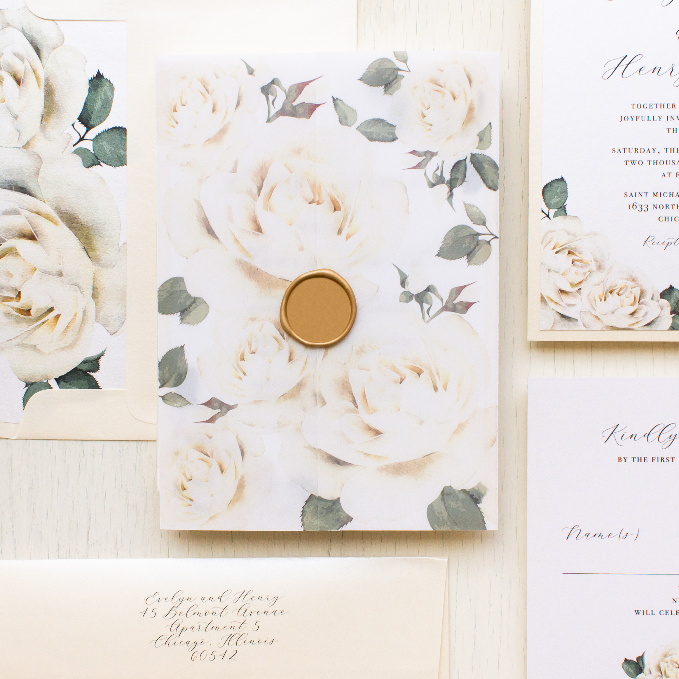 White Rose Vellum Wedding Invitations