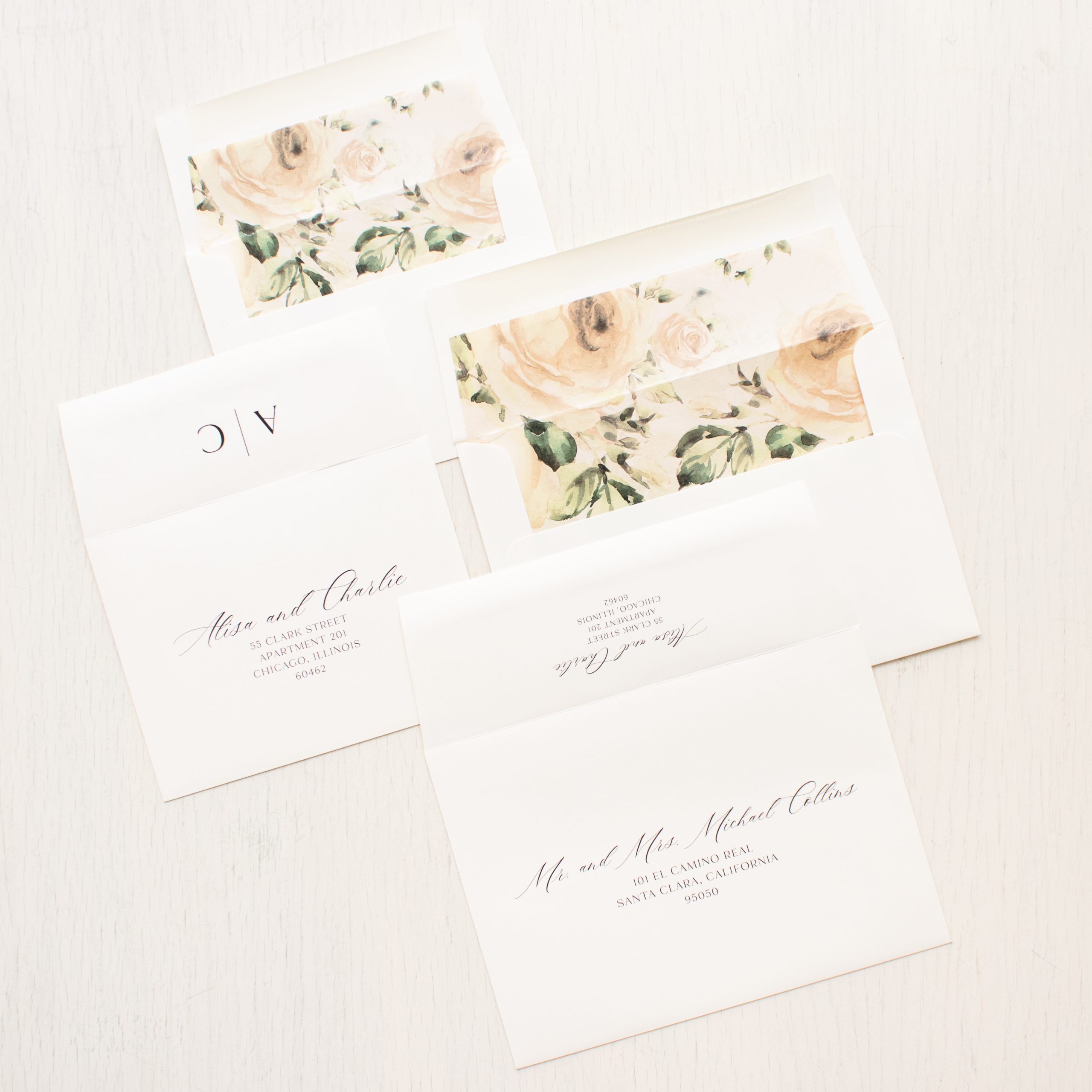 Personalised Vintage Wedding Invitation Set F.Floral Orange inc Envelope Ivory 