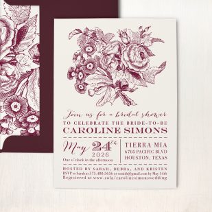 Floral Burgundy Bridal Shower Invitations
