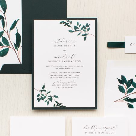 Forest Green Modern Wedding Invitations