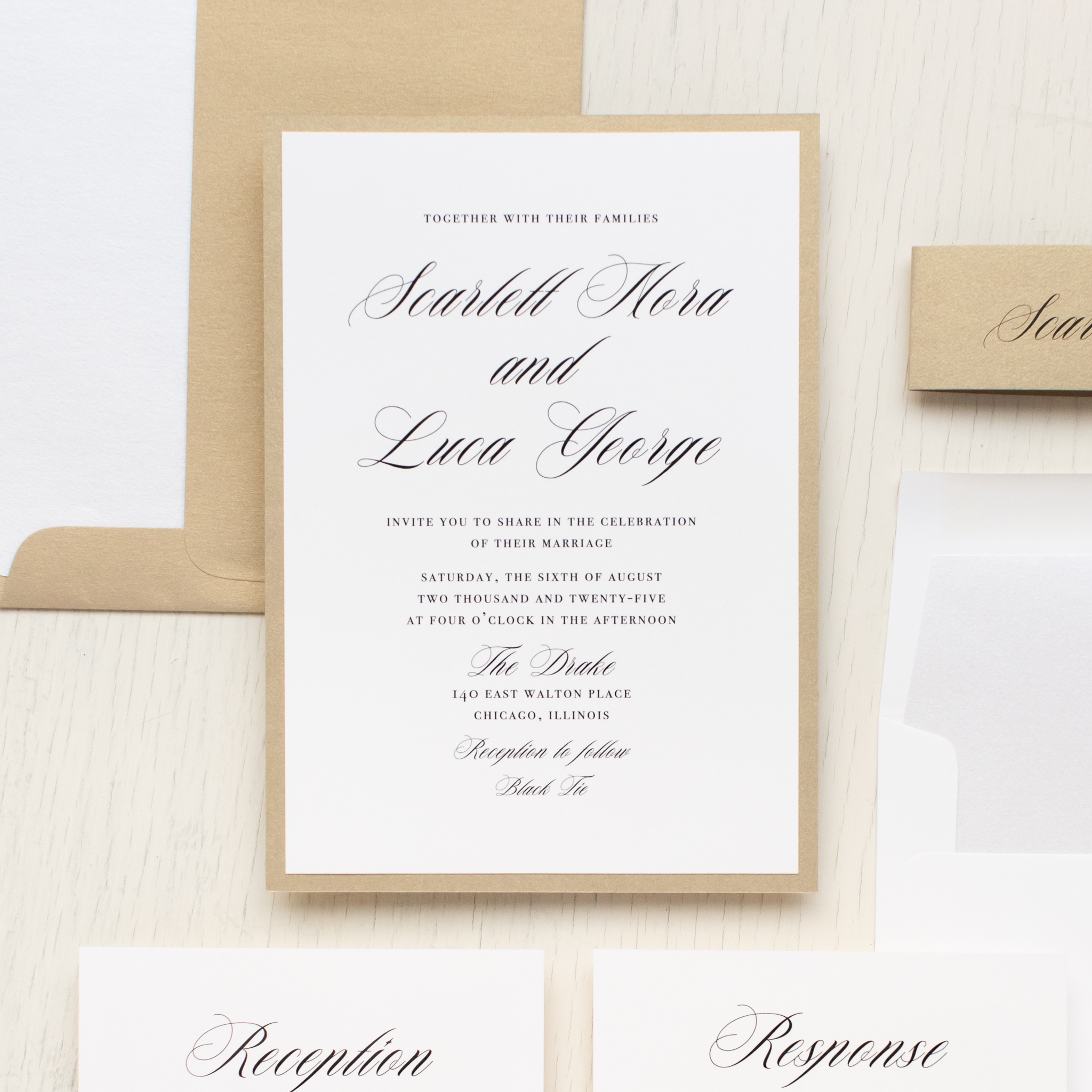 60 SETS White Gold Design Wedding Invitations with Vellum Paper