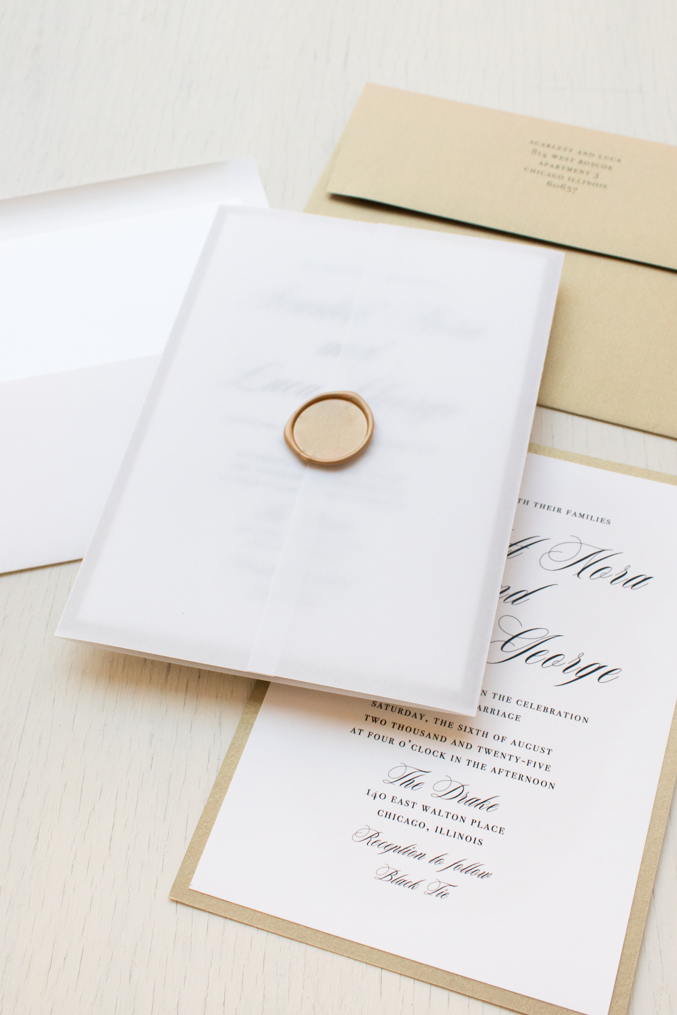 60 SETS White Gold Design Wedding Invitations with Vellum Paper